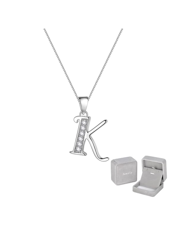Women Letter Necklace K Pendant,925 Sterling Silver Initial Charm Iced Out Monogram Personalized Alphabet Name Jewelry Gift for Mother Wife Daughter
