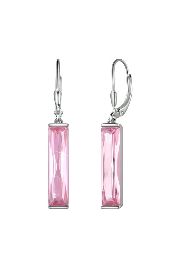 Women Dangle Earrings 925 Sterling Silver October Birthstone Leverback Hanging Tourmaline Pink Jewelry Mom Valentine's Day Gift