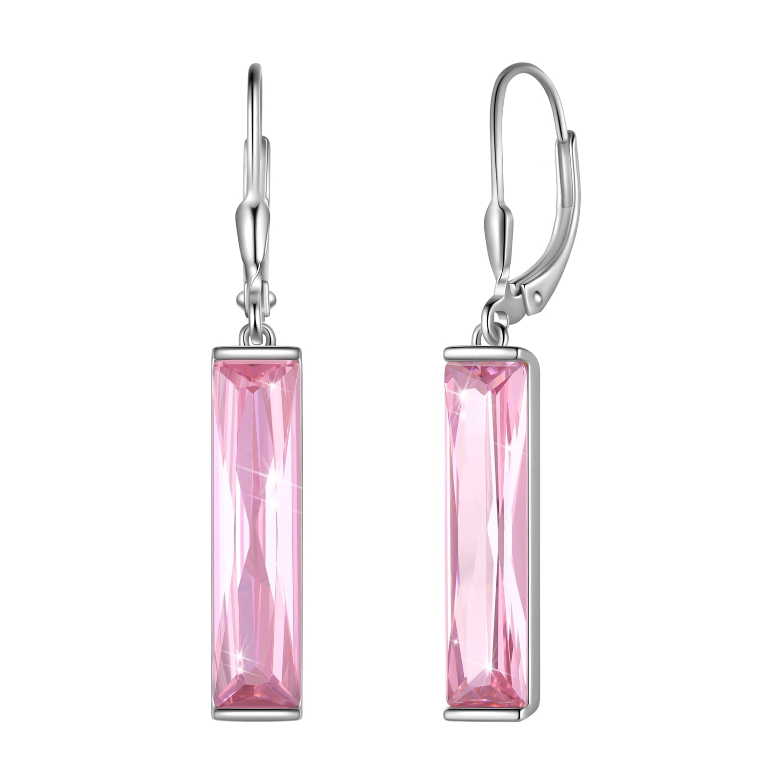 Juwaliy Women Dangle Earrings 925 Sterling Silver October Birthstone Leverback Hanging Tourmaline Pink Jewelry Mom Valentine's Day Gift