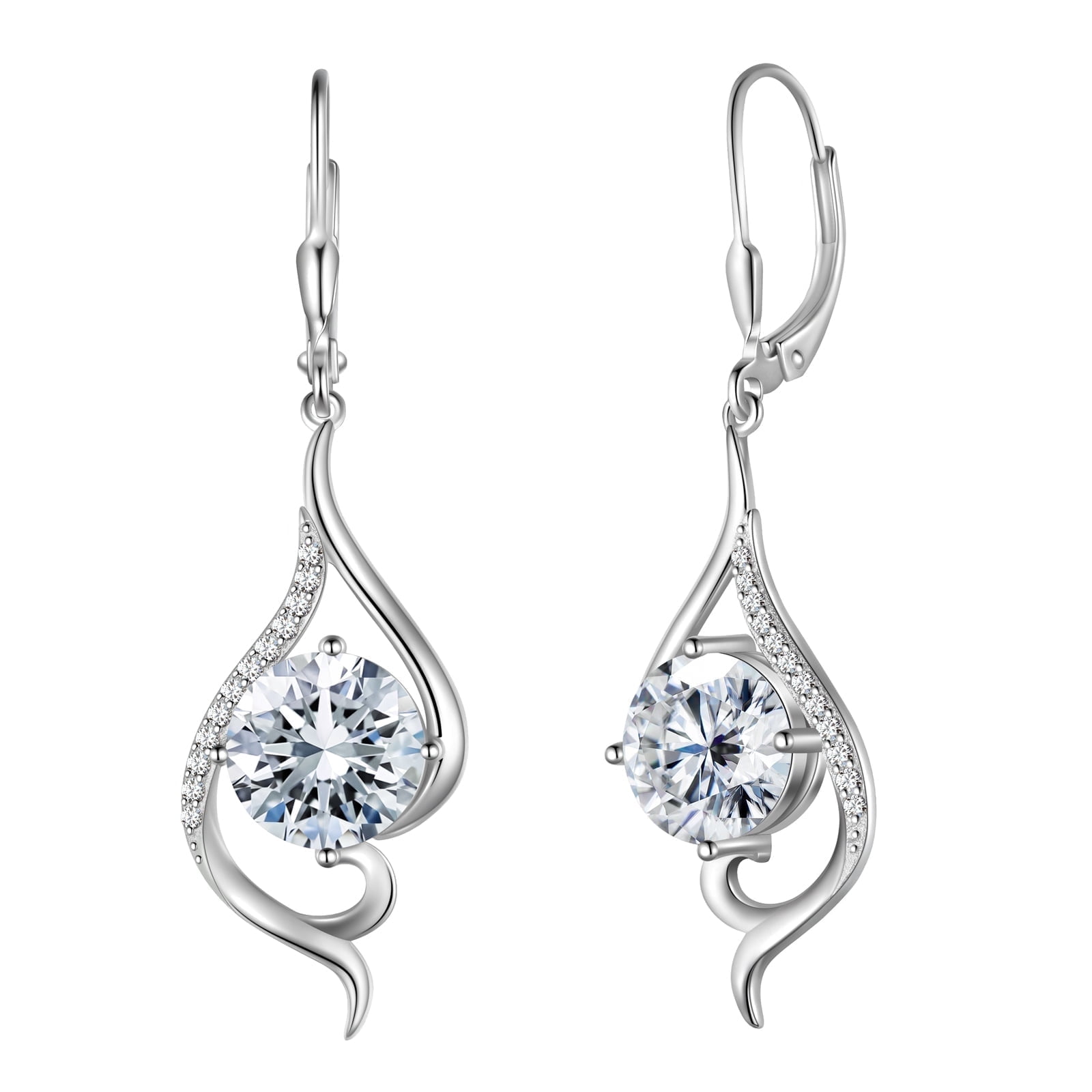 Juwaliy Women Dangle Earrings April Birthstone Earrings Sterling Silver Leverback Diamond Bridal Jewelry Mermaid Tail Wife Birthday Valentines Mother's Day Gift for Her