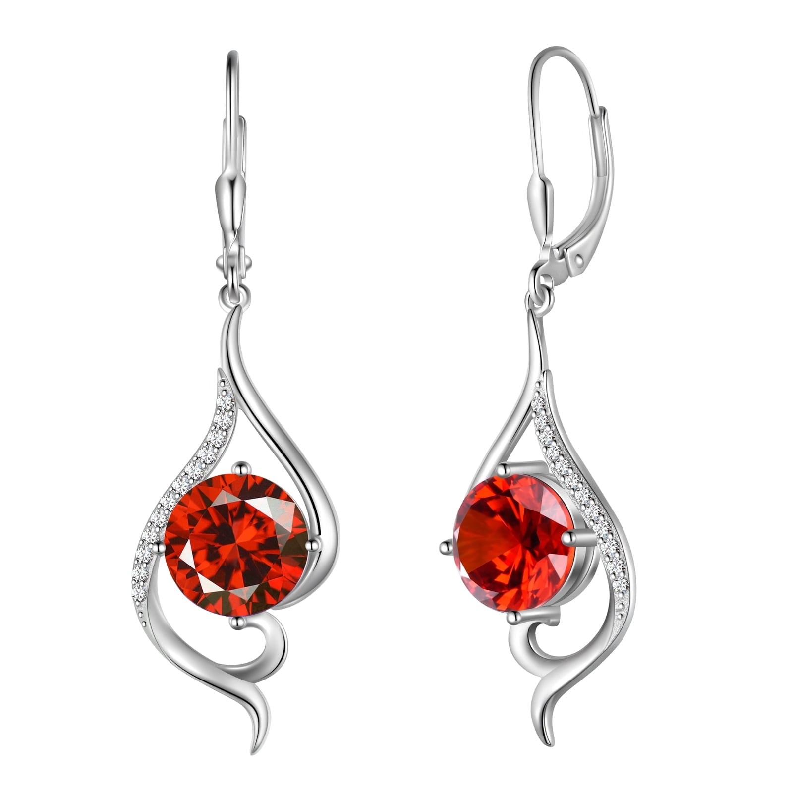 Juwaliy Women Dangle Earrings January Birthstone Earrings Garnet Red Hanging 925 Sterling Silver Leverback Tail Jewelry Mother Wife Xmas Birthday Valentines Gift for Her