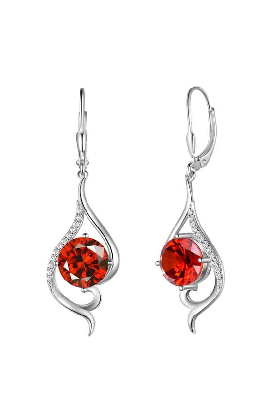 Women Dangle Earrings January Birthstone Earrings Garnet Red Hanging 925 Sterling Silver Leverback Tail Jewelry Mother Wife Xmas Birthday Valentines Gift for Her