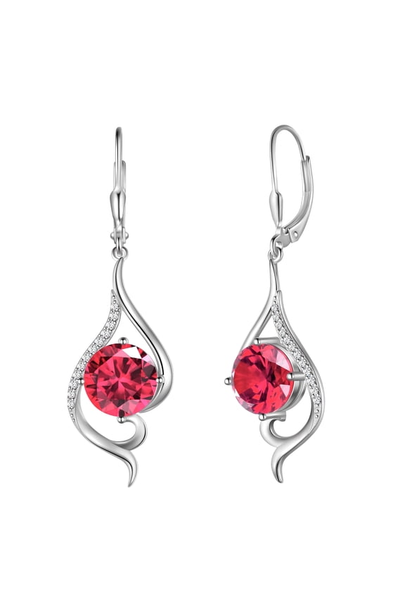 Women Dangle Earrings July Birthstone Earrings Ruby Red Long Hanging Sterling Silver Lever Back Fishtail Jewelry Mother Christmas Birthday Valentines Gift for Her