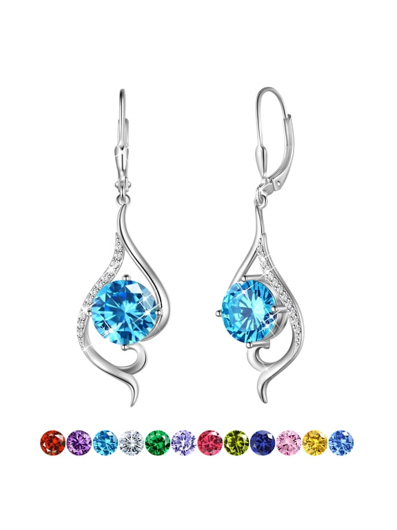 Women Dangle Earrings March Birthstone Earrings Aquamarine Blue Topaz Jewelry Tail 925 Sterling Silver Leverback Mother Wife Christmas Valentines Day Gift for Her