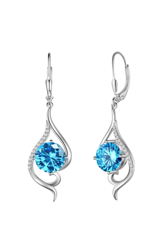 Women Dangle Earrings March Birthstone Earrings Aquamarine Blue Topaz Jewelry Tail 925 Sterling Silver Leverback Mother Wife Christmas Valentines Day Gift for Her