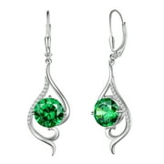JUWALIY Women Dangle Earrings May Birthstone Earring Emerald Green 925 Sterling Silver Leverback Hanging Tail Jewelry Christmas Mother's Day Gift for Her/Mom/Grandma/Wife