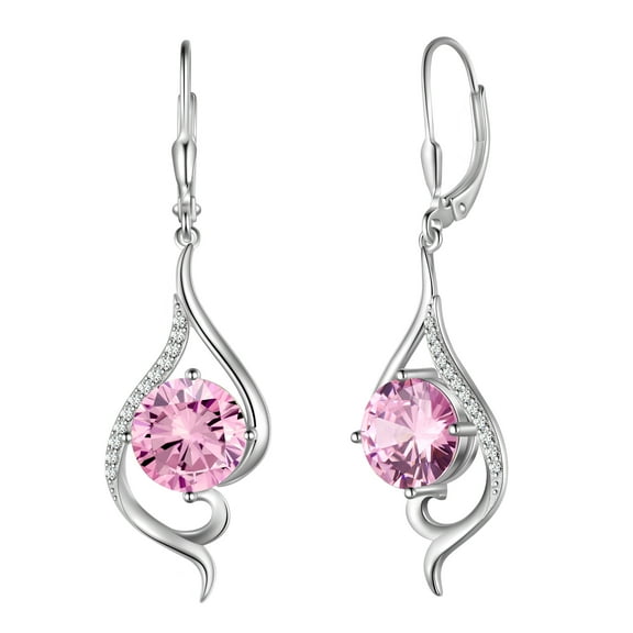 Juwaliy Women Dangle Earrings Pink October Birthstone Tourmaline Earrings 925 Sterling Silver Leverback Tail Jewelry Mother Christmas Birthday Valentines Day Gift for Her
