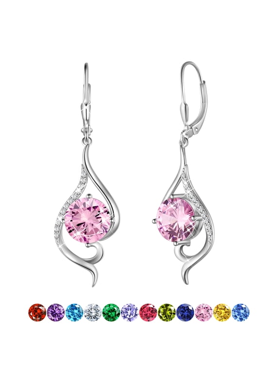 Women Dangle Earrings Pink October Birthstone Tourmaline Earrings 925 Sterling Silver Leverback Tail Jewelry Mother Christmas Birthday Valentines Day Gift for Her