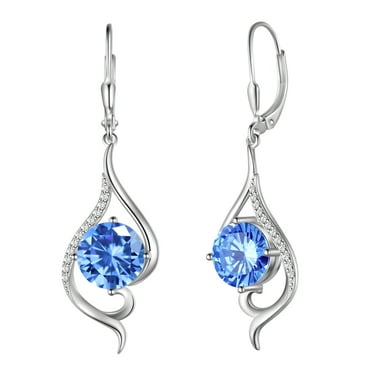 Juwaliy Women Dangle Earrings Tanzanite December Birthstone Earring Blue Sterling Silver Leverback Tail Jewelry Christmas Valentine Birthday Mothers Day Gift for Her/Wife