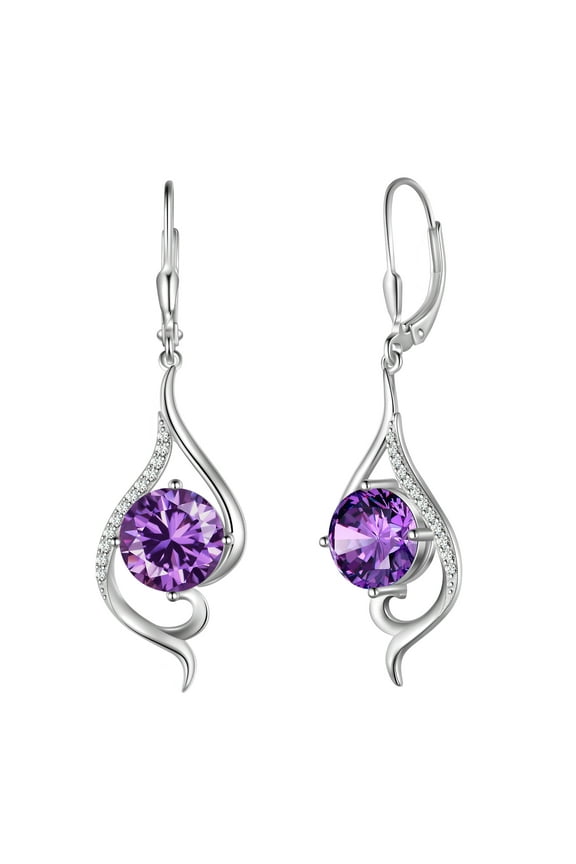 Women Drop Earrings February Birthstone Amethyst Purple Hanging Leverback Earring Sterling Silver Jewelry Christmas Birthday Valentine's Day Gift for Her/Wife/Mom