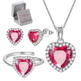 thumbnail image 1 of Juwaliy Women Heart Jewelry Sets with Gift Box, Ruby July Birthstone Jewelry Necklace Earrings Ring Sterling Silver Birthday Valentine's Day Gift, 1 of 8