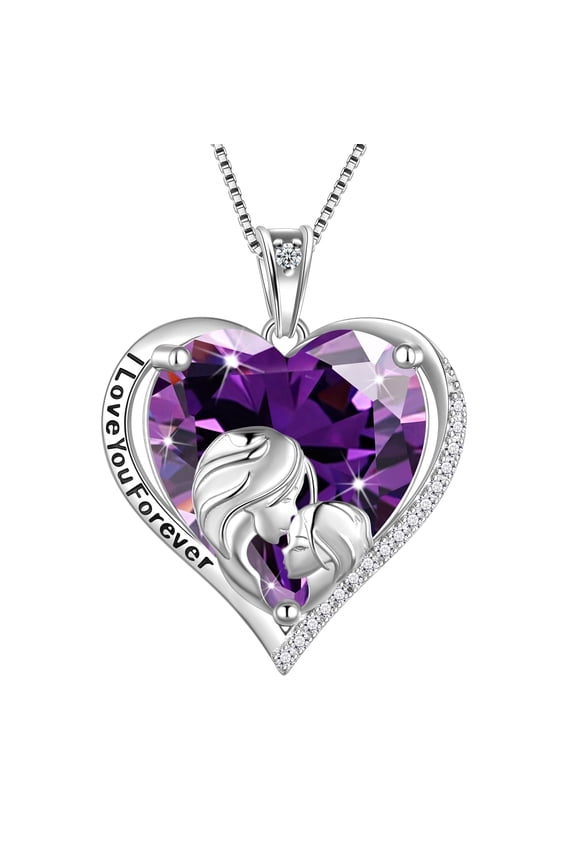 Women Heart Necklace for Daughter Sister 925 Sterling Silver Purple Amethyst Birthstone Pendant Jewelry February Birthday Christmas Mother's Day Gift