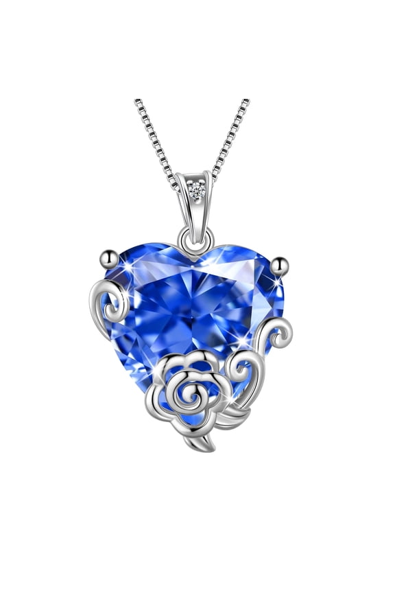 Women Heart Necklace December Birthstone Tanzanite Jewelry 925 Sterling Silver Flower Rose Pendant Mother Christmas Valentines Birthday Gifts