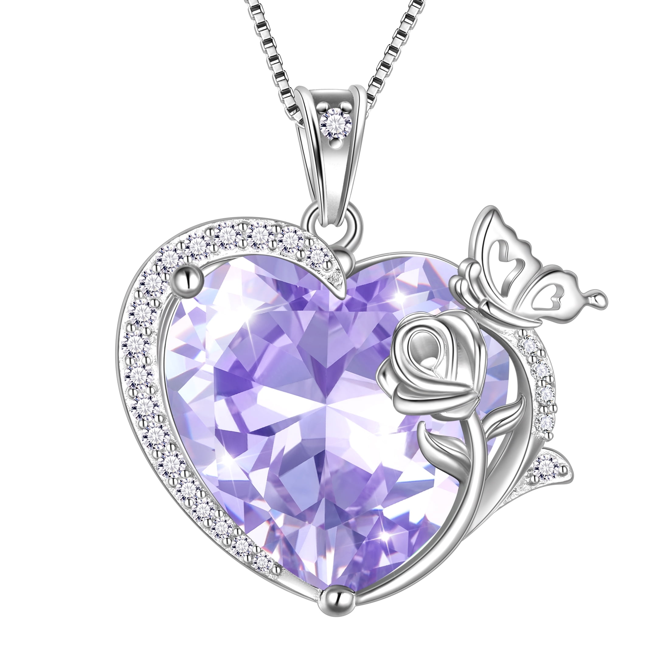 Collana Cuore Con Rosa E Farfalla – Argento 925, Pendente Romantico, Regalo Di Compleanno Per Ragazze