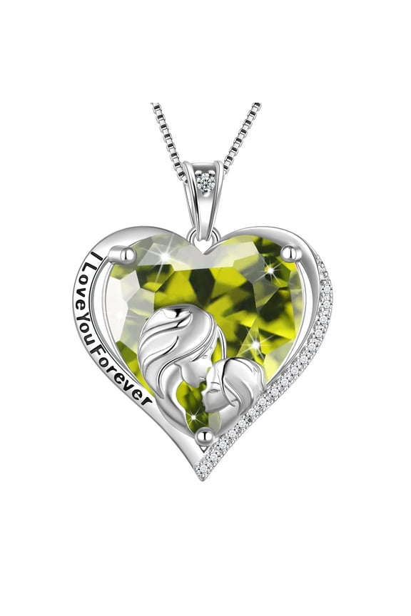 Women Heart Necklace for Mother Daughter Sister 925 Sterling Silver Green Peridot Birthstone Pendant Jewelry Christmas August Birthday Mother's Day Gift