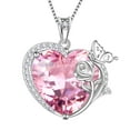 thumbnail image 1 of Juwaliy Women Heart Necklace Butterfly Rose Flower Pendant October Birthstone Tourmaline Pink Jewelry 925 Sterling Silver Mother Wife Girlfriend Valentines Gift, 1 of 9