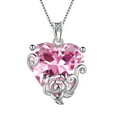 thumbnail image 1 of Juwaliy Women Heart Necklace October Birthstone Tourmaline Jewelry Pink 925 Sterling Silver Rose Flower Pendant Birthday Christmas Valentine's Day Gifts, 1 of 9