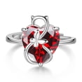 thumbnail image 1 of Juwaliy Women Heart Ring 925 Sterling Silver Cat Butterfly January Birthstone Garnet Solitaire Ring Jewelry Mother Birthday Valentine's Day Gift, 1 of 10