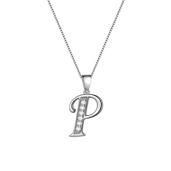 Juwaliy Women Initial Charm Letter P Necklace 925 Sterling Silver Alphabet Pendant Iced Out Monogram Personalized Name Jewelry Gift for Mother Wife Daughter