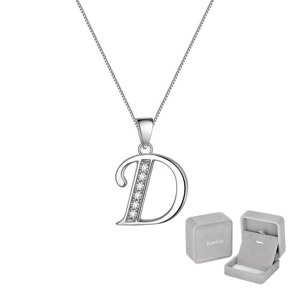 Juwaliy Women Initial Necklace Letter D Pendant 925 Sterling Silver Iced Out Monogram Alphabet Charm Personalized Name Jewelry Gift for Mother Wife Daughter