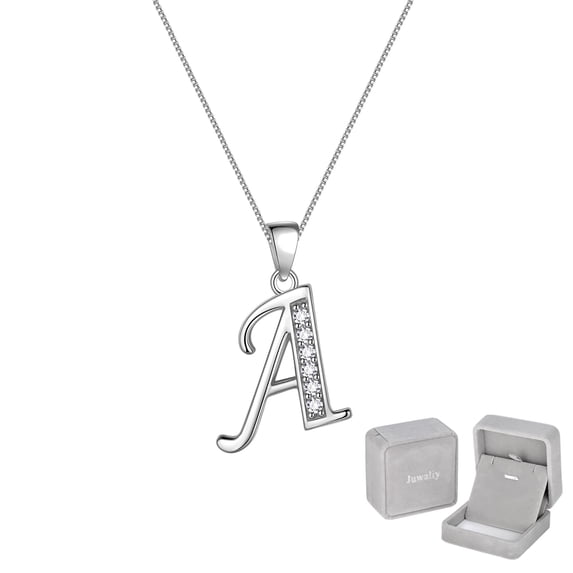 Juwaliy Women Initial Necklace 925 Sterling Silver Letter A Pendant,Iced Out Monogram Alphabet Charm Personalized Name Jewelry Gifts for Mother Wife Daughter