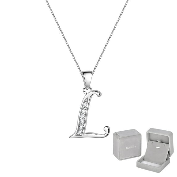 Juwaliy Women Letter L Pendant 925 Sterling Silver Initial Necklace Charm Alphabet Iced Out Monogram Personalized Name Jewelry Gift for Mother Wife Daughter