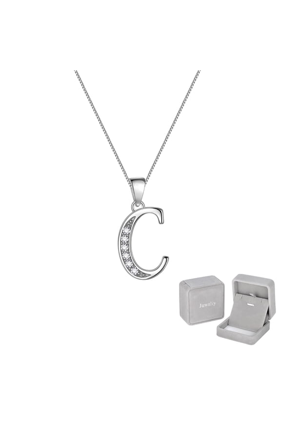 Women Letter Necklace C Pendant 925 Sterling Silver Personalized Initial Iced Out Monogram Alphabet Name Charm Jewelry Gift for Mother Wife Daughter
