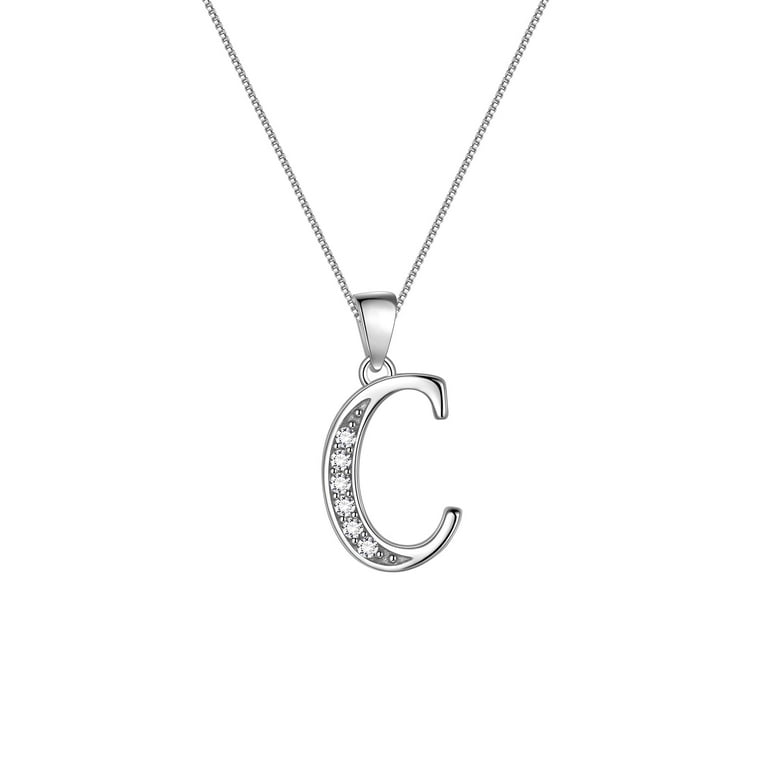 Juwaliy 925 Sterling Silver Letter C Pendant Necklace