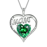 JUWALIY Women Necklace for Mom Grandma Mother's Day Gifts, Heart May Birthstone Necklace Emerald Green 925 Sterling Silver Pendant Christmas Jewelry