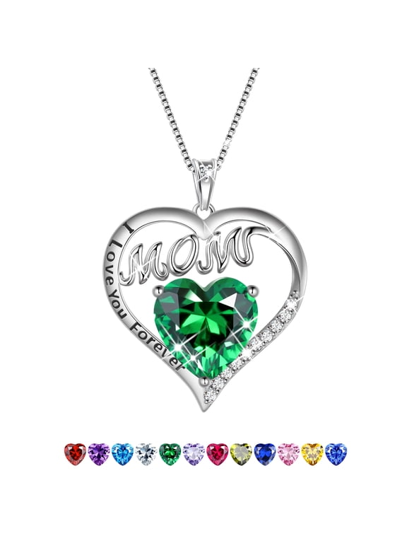 Women Necklace for Mom Grandma Mother's Day Gifts, Heart May Birthstone Necklace Emerald Green 925 Sterling Silver Pendant Christmas Jewelry