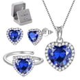 thumbnail image 1 of Juwaliy Women Sapphire Heart Jewelry Set Necklace Earrings Ring September Birthstone Jewelry Set 925 Sterling Silver Birthday Mother's Day Gift, 1 of 8