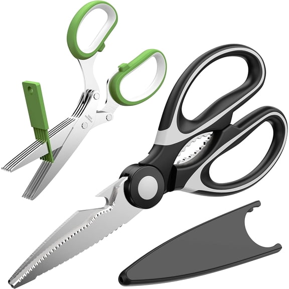 Juyafio Kitchen Shears 2 Pack with Sharp Blades & Soft Handles, Safety Cover