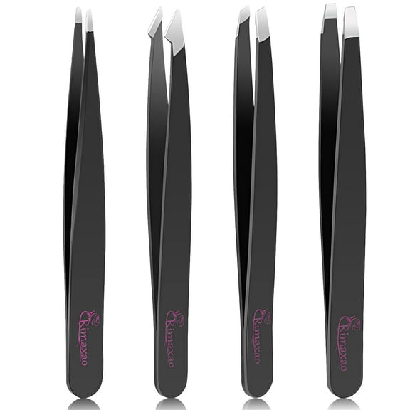 Juyafio 4 Pcs Tweezers, Stainless Steel Tweezers Tools, Hair Removal Makeup Tools Eyebrow Tools, Slant Tip Tweezer for Eyebrows, Gift