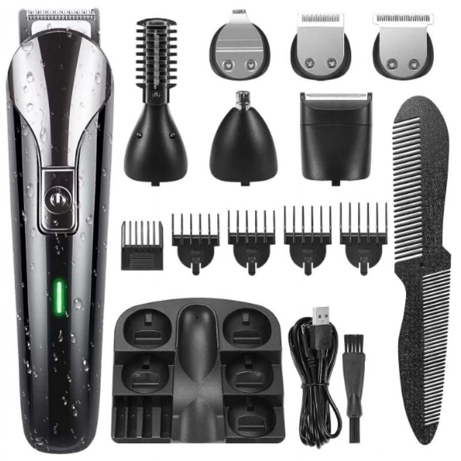 Juyafio Beard Trimmer for Men,IPX7 Waterproof Electric Razor Shavers,Hair Trimmer for Nose Mustache Face Body, Cordless Clippers Gifts for Men,22 Piece Beard Grooming Kit Black