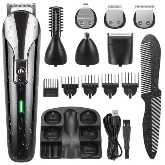 delpattern Beard Trimmer for Men,IPX7 Waterproof Electric Razor Shavers,Hair Trimmer for Nose Mustache Face Body, Cordless Clippers Gifts for Men,22 Piece Beard Grooming Kit Black