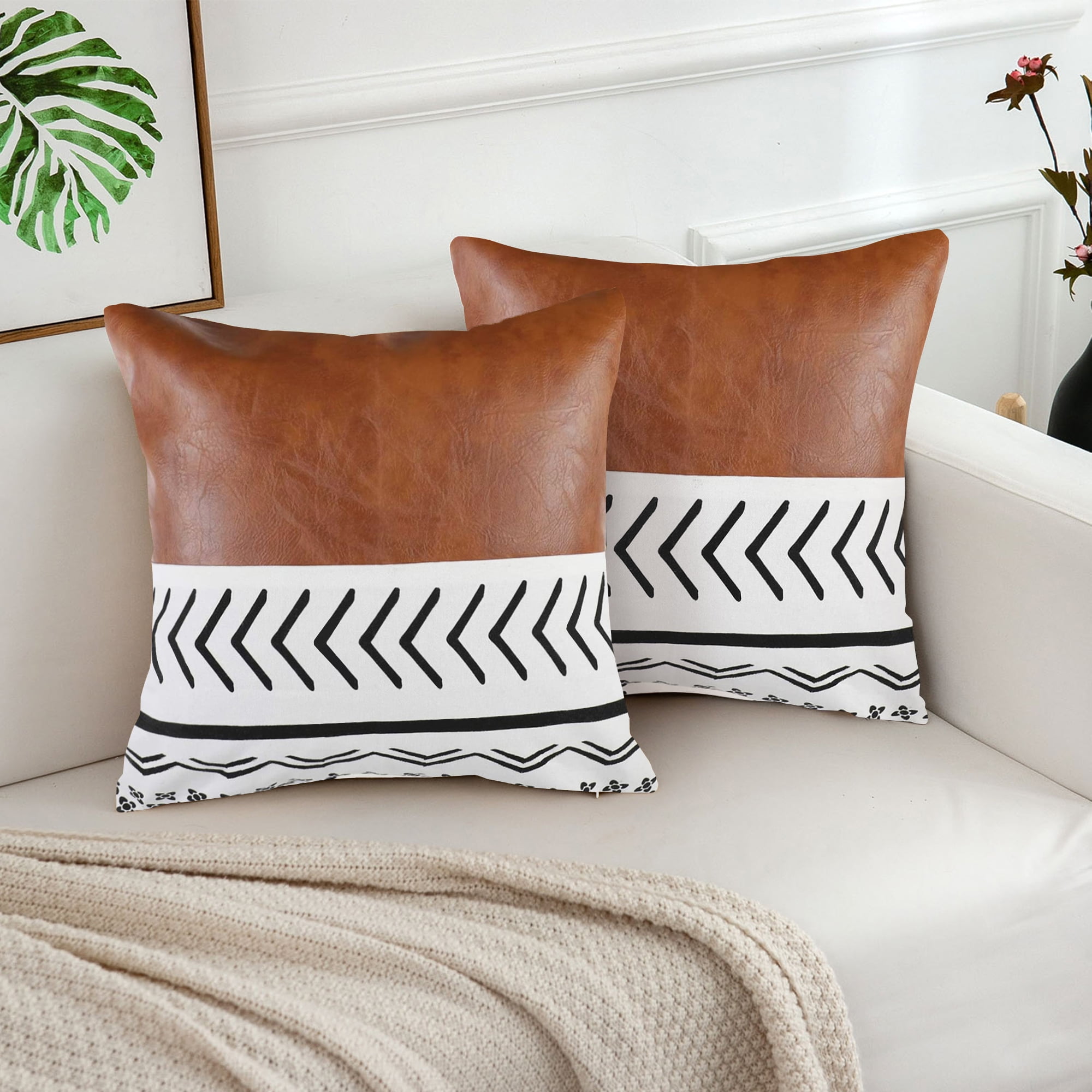 Juyafio Brown Throw Pillow Covers 18X18 Leather Pattern Modern ...