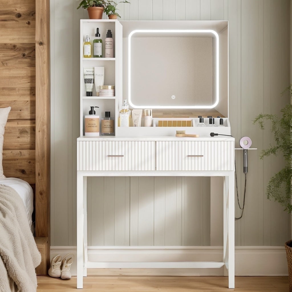 Juyafio Modern Vanity Desk with Mirror, Adult Makeup Vanity with Tri