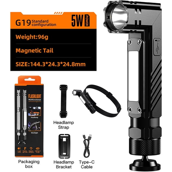 Powerful Magnetic Flashlight, High Lumen | Rechargeable, 5 Light Modes, COB Side Lights&LED Flashlight, Magnetic Adjustable Base l Pocket Clip, Waterproof Suitable for Camping, Hiking