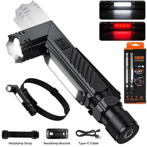 Powerful Magnetic Flashlight, High Lumen | Rechargeable, 5 Light Modes, COB Side Lights&LED Flashlight, Magnetic Adjustable Base l Pocket Clip, Waterproof Suitable for Camping, Hiking
