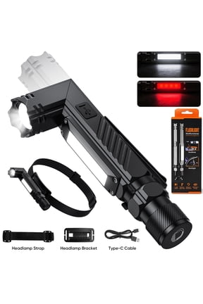 Powerful Magnetic Flashlight, High Lumen | Rechargeable, 5 Light Modes, COB Side Lights&LED Flashlight, Magnetic Adjustable Base l Pocket Clip, Waterproof Suitable for Camping, Hiking