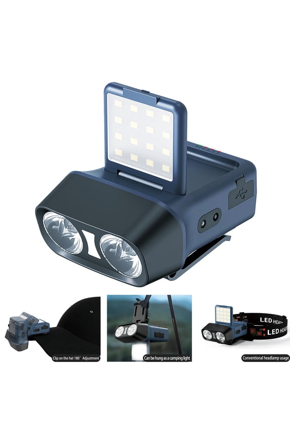 New Multifunctional Induction Headlamp USB Rechargeable 3000Lux Super Bright.  with A Reading Light And Infinite Dimming, Clip On Cap,Suitable For Camping&Hiking , Overnight Battery Life