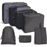 Juyafio Packing Cubes for Travel 7 Pcs Foldable Set Lightweight Luggage Organizers(Black)