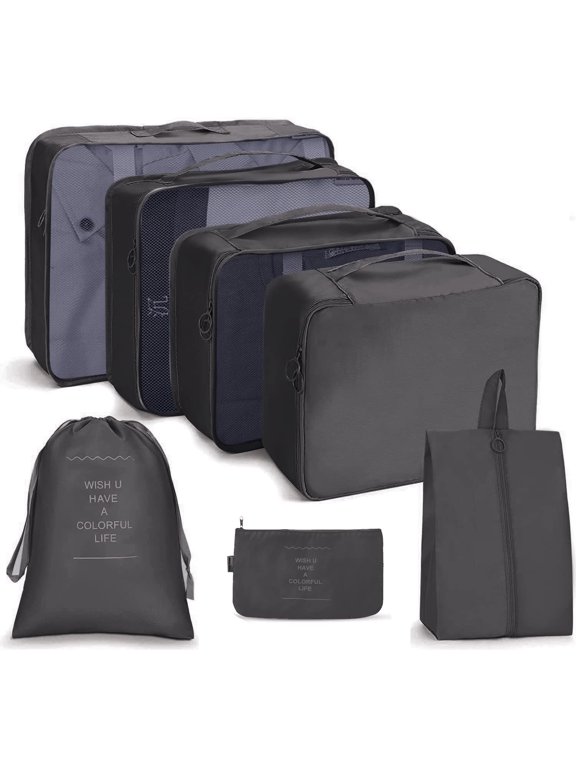 Mesh Travel Packing Cubes 7 Pack Lightweight Luggage Organizers Black