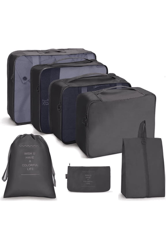 Packing Cubes for Travel 7 Pcs Foldable Set Lightweight Luggage Organizers(Black)