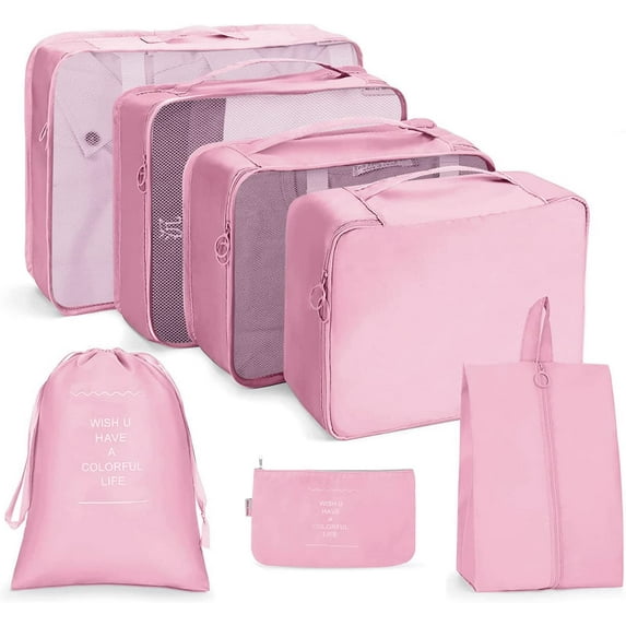 Juyafio Packing Cubes for Travel 7 Pcs Foldable Set Lightweight Luggage Organizers(Pink)