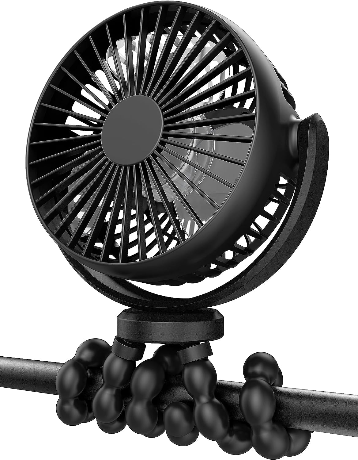 Juyafio Portable Fan, Stroller Fan, Battery Powered Fan, Clip-on Fan with Flexible Tripod, Personal Rechargeable Cooling Fan with 360 Adjustable, for Stroller, Car Seat,Travel, Black