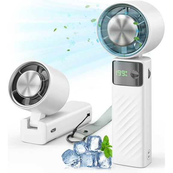 Juyafio Cutting-Edge Tech with 199 Speed Cooling Portable Small  Fan&Handheld Fan,Foldable Desktop Fan,4000mAh, USB Rechargeable And Quiet Personal Fan For Home, Office, Travel & Outdoor Use (White)