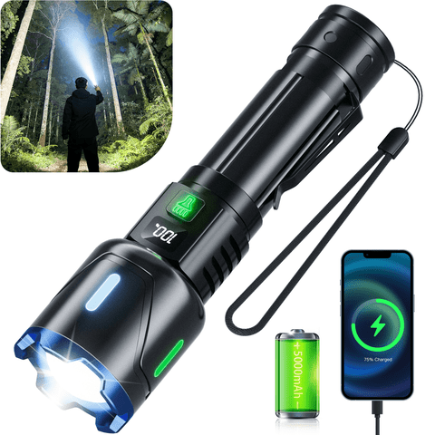 Rechargeable Flashlight,160000 Lumens,5000mAh with LCD Power Display,Zoomable, Waterproof, Compact Handheld Flashlight for Camping,Hiking,Home