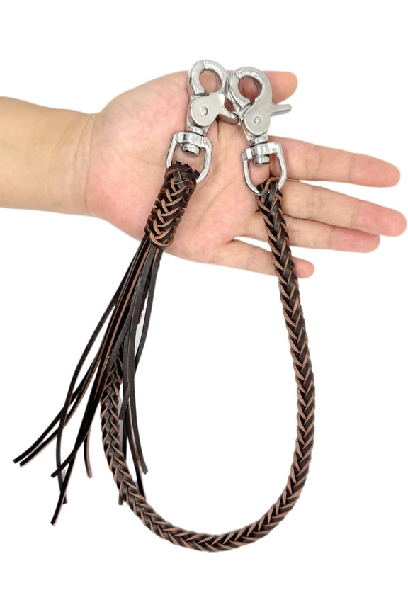 Braided Genuine Leather Wallet Chain With Stainless Steel 316 Swivel Trigger Snaps  Brown A101