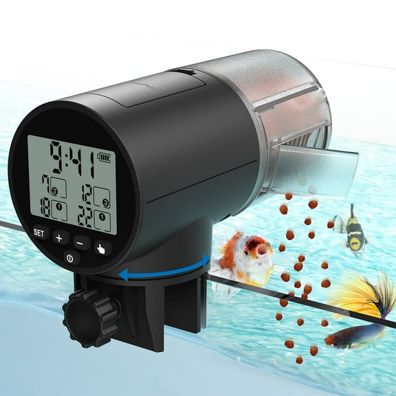 JuzPetz Automatic Fish Feeder for Aquarium, 200ml Auto Fish Feeder, Digital Programmable Vacation Fish Feeder Automatic Dispenser for Flakes Pellets